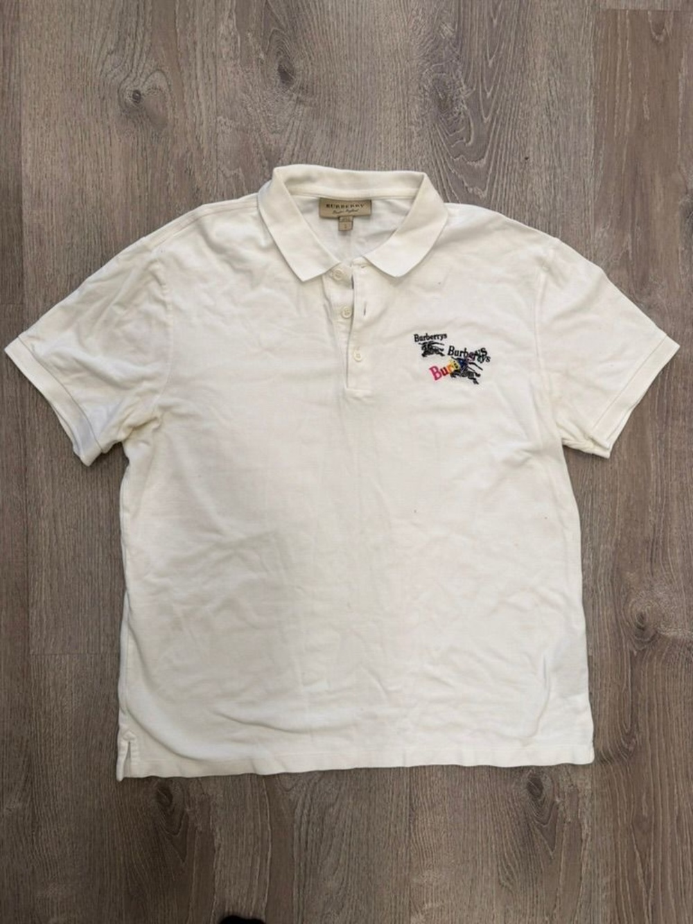 Burberry Stacked Multicolor Equestrian Knight Logo Polo Shirt White Large